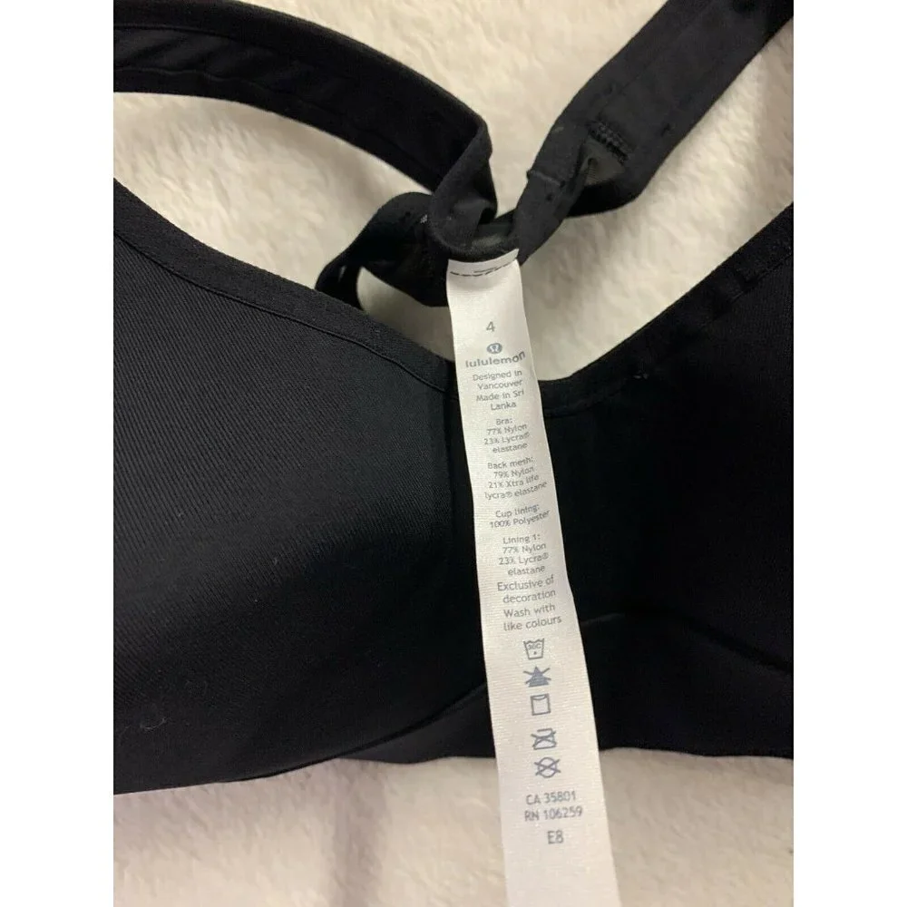 Lululemon Size 4 Speed Up Racerback Bra Black Solid Mesh Strap Detail